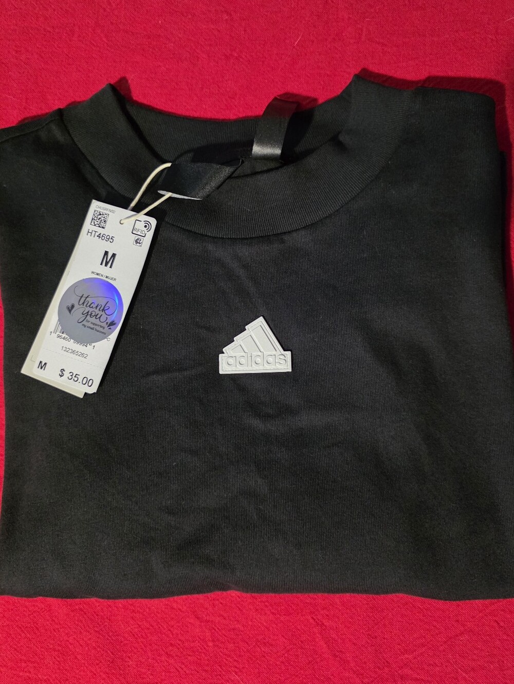 adidas Black Boxy Tshirt with White Rubber Logo